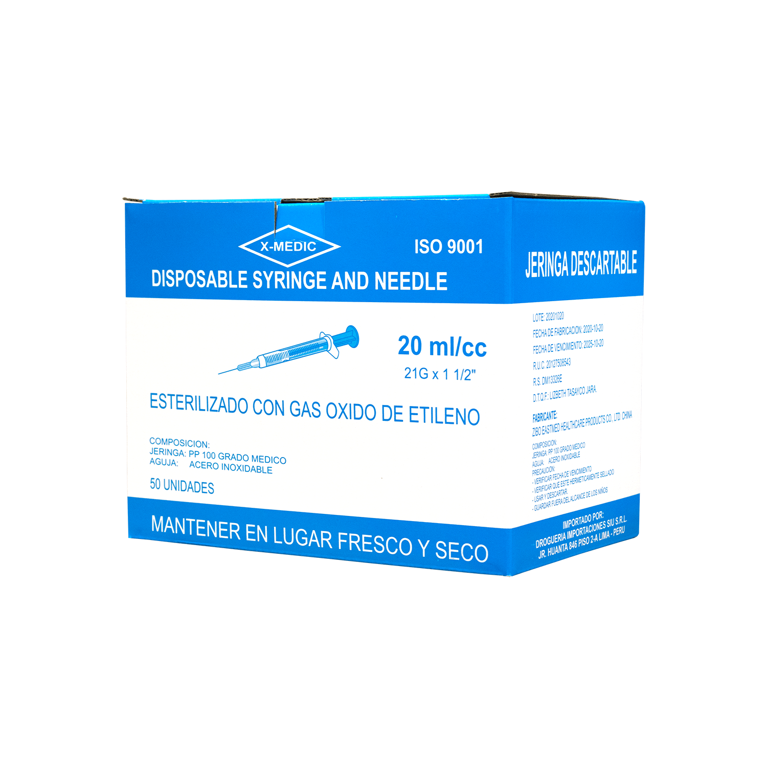 Jeringa Estéril Descartable X-Medic 20ml Cajax50unds