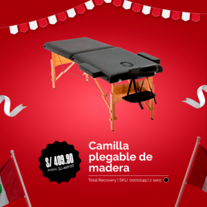 Camilla Plegable De Madera De 2 Secciones - Negro (Económica) TOTAL RECOVERY - Fiestas Patrias