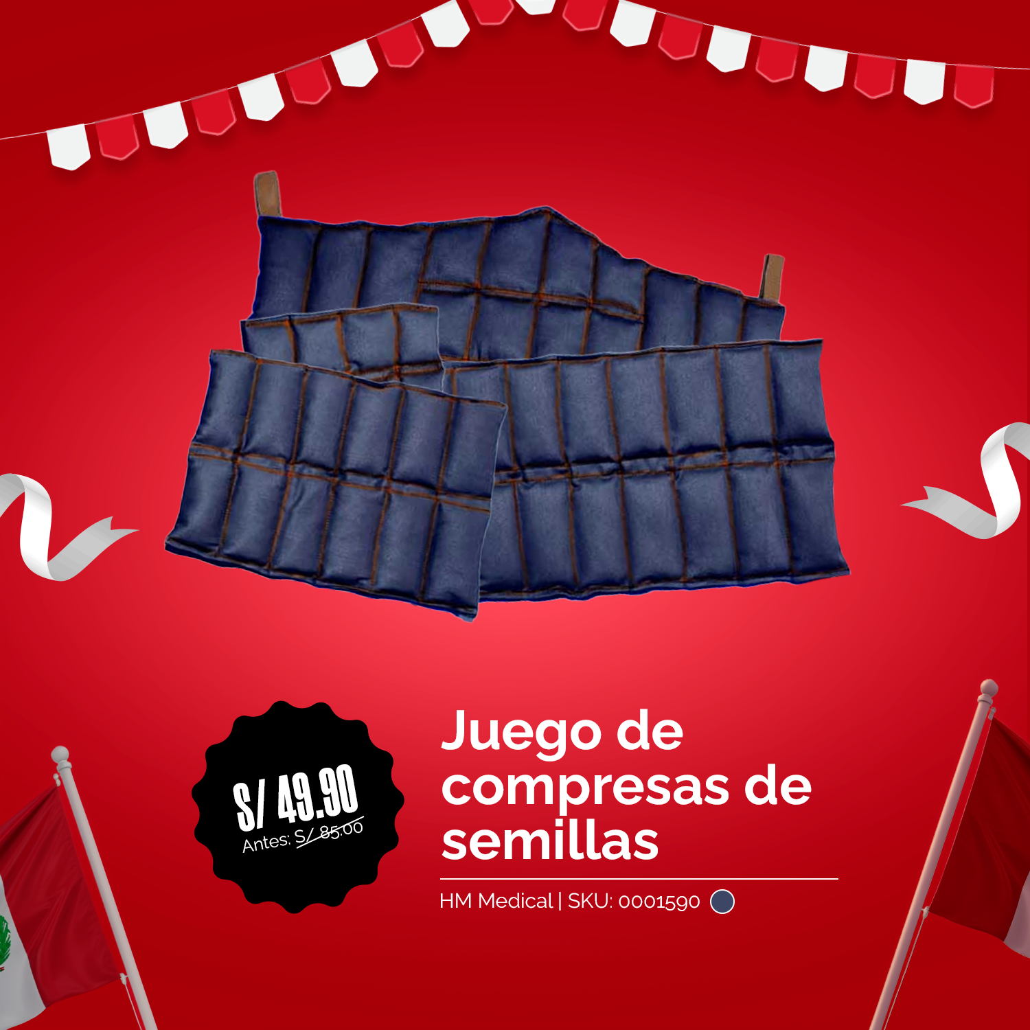 Juego De Compresas De Semillas - Azul HM MEDICAL - Fiestas Patrias