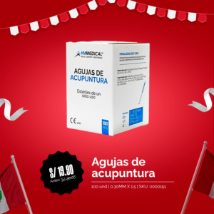 Agujas De Acupuntura (0,30 Mm X 1,5) - Caja X 100 Unidades HM MEDICAL - Fiestas Patrias