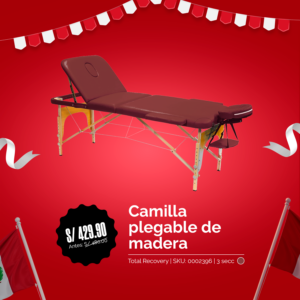 Camilla Plegable De Madera De 3 Secciones - Guinda (Económica) TOTAL RECOVERY - Fiestas Patrias