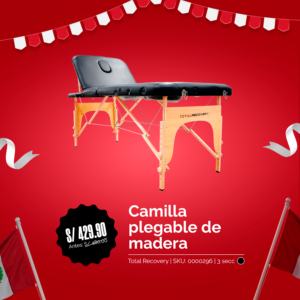 Camilla Plegable De Madera De 3 Secciones - Negro (Económica) TOTAL RECOVERY - Fiestas Patrias