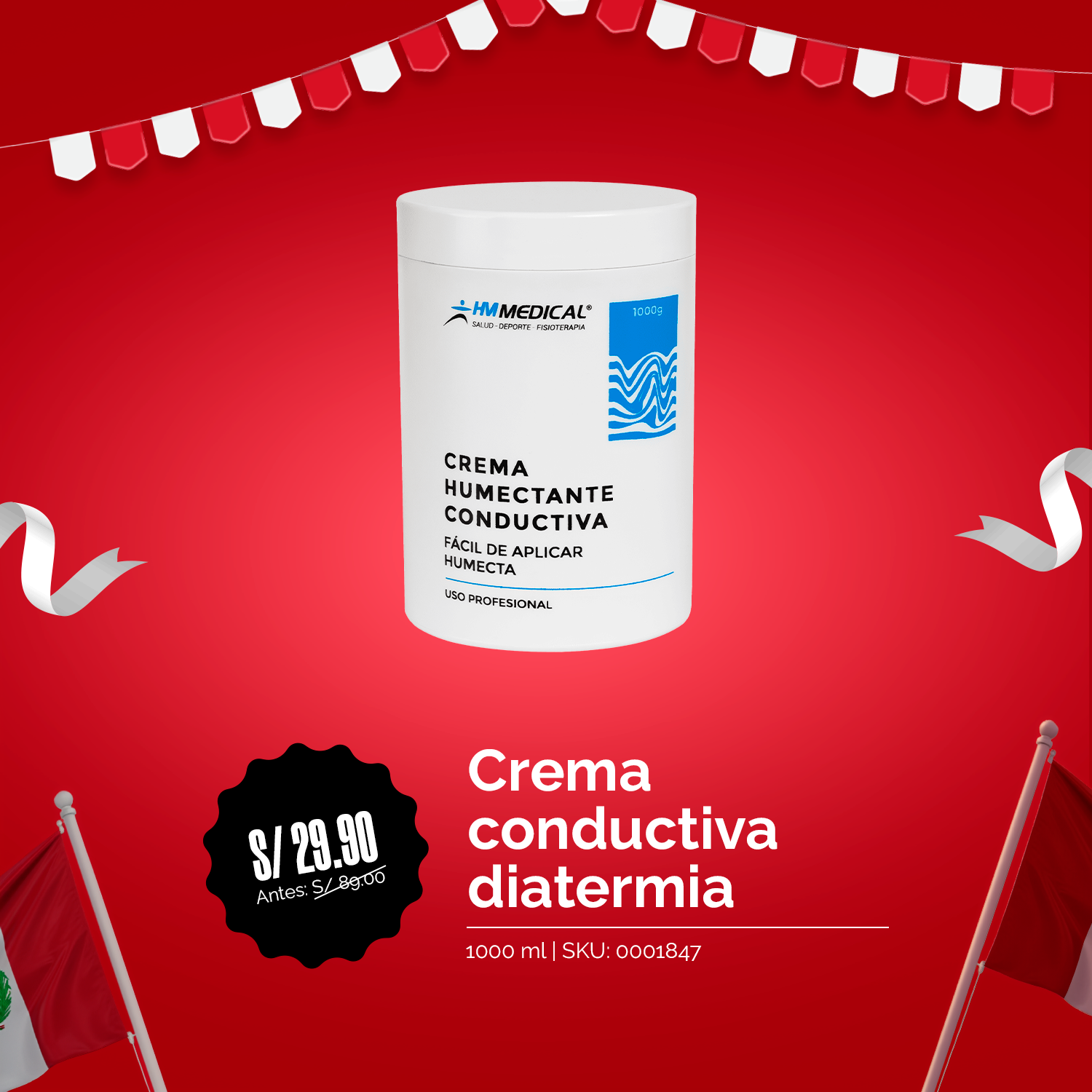Crema Conductiva Para Diatermia - 1000 Ml HM MEDICAL - Fiestas Patrias