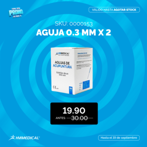 Aguja acupuntura (0.30mm x 2) - caja x 100 und - HM MEDICAL - Día del Fisio