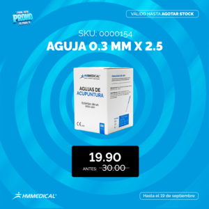 Aguja acupuntura (0.30mm x 2.5) - caja x 100 und - HM MEDICAL - Día del Fisio