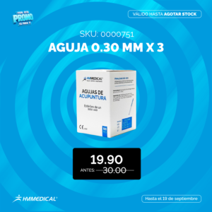 Aguja acupuntura (0.30mm x 3) - caja x 100 und - HM MEDICAL - Día del Fisio