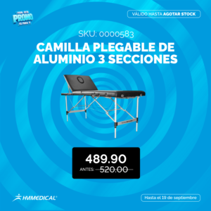 Camilla plegable de aluminio 3 secciones - negro (economica) - TOTAL RECOVERY - Día del Fisio