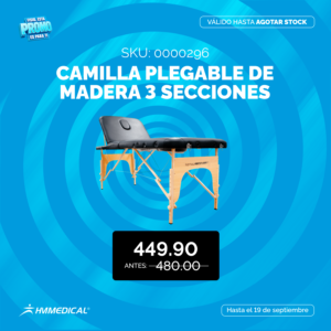 Camilla plegable de madera 3 secciones - negro (economica) - TOTAL RECOVERY - Día del Fisio