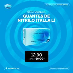 Guantes de nitrilo para examen - talla l - celeste - caja x 100 und - ALKHOFAR - Día del Fisio