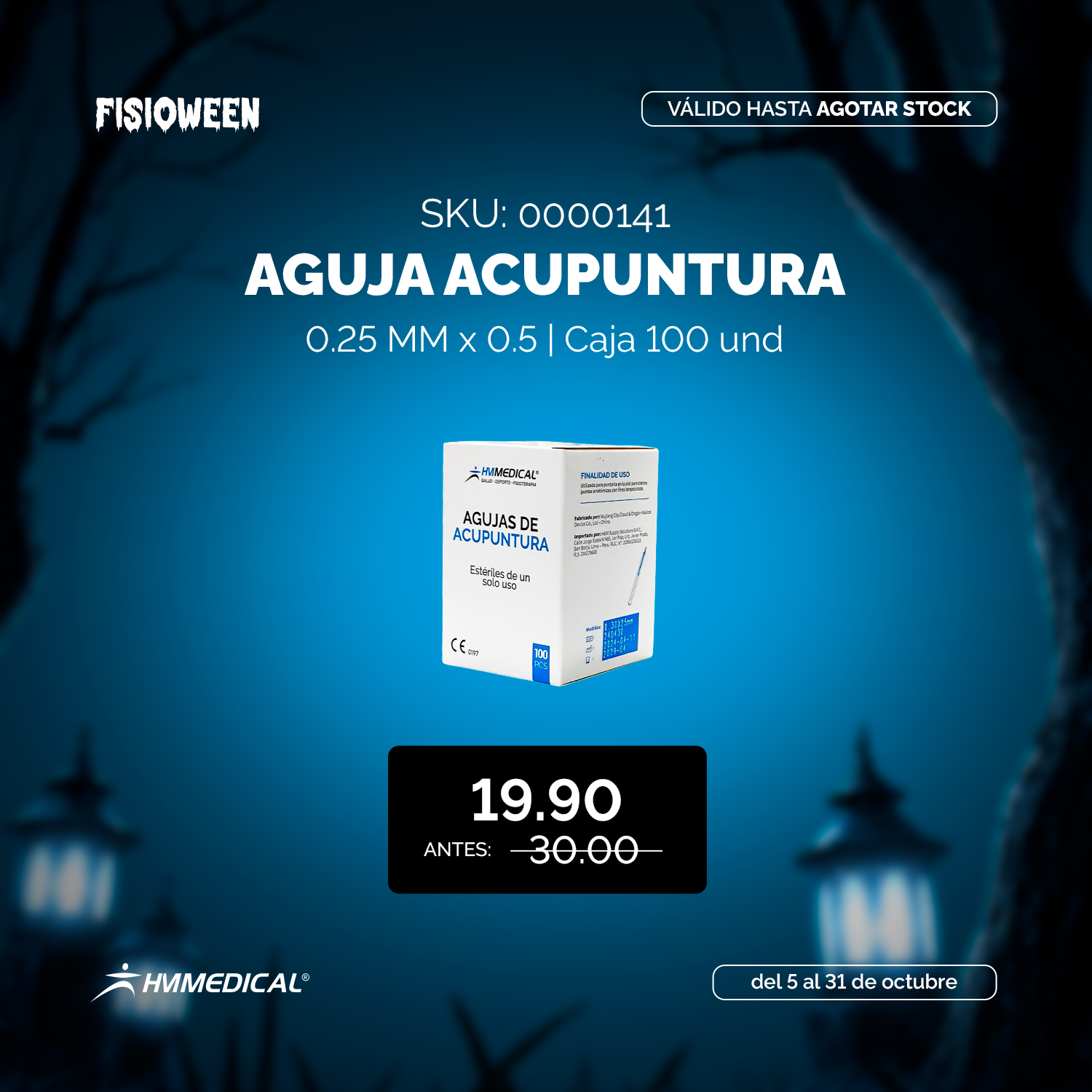 Aguja acupuntura (0.25mm x 0.5) - caja x 100 und - HM MEDICAL - FISIOWEEN